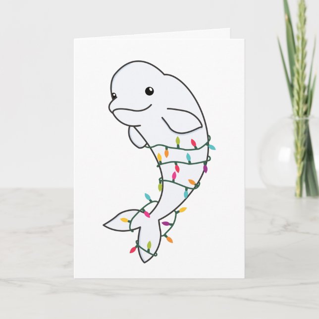 Beluga Whale Merry Christmas Winter Animals Whales Holiday Card (Front)