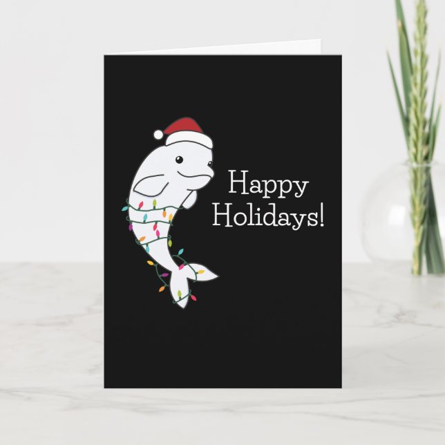Beluga Whale Merry Christmas Winter Animals Whales Holiday Card (Front)