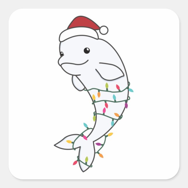 Beluga Whale Merry Christmas Winter Animals Whales Square Sticker (Front)