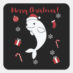 Beluga Whale Merry Christmas Winter Animals Whales Square Sticker
