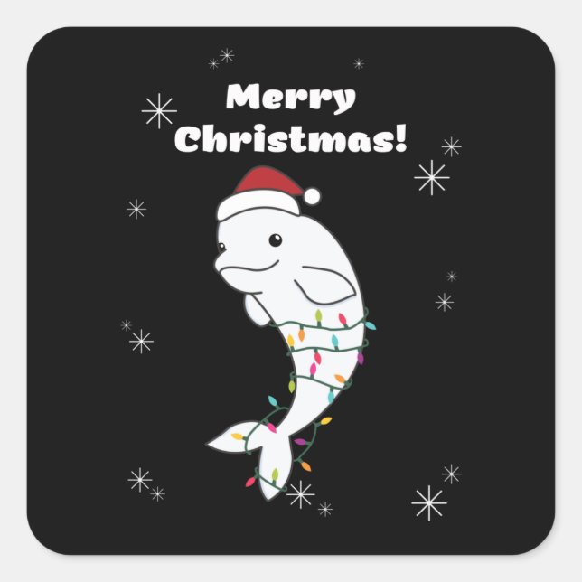 Beluga Whale Merry Christmas Winter Animals Whales Square Sticker (Front)