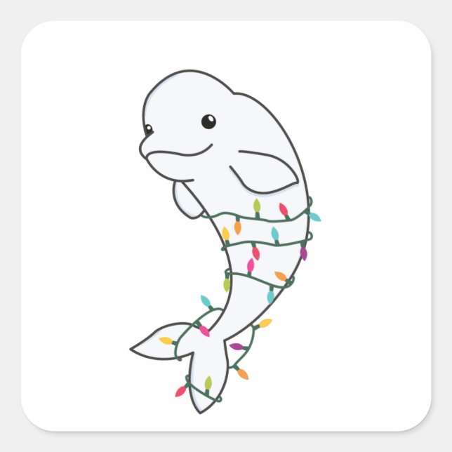 Beluga Whale Merry Christmas Winter Animals Whales Square Sticker (Front)