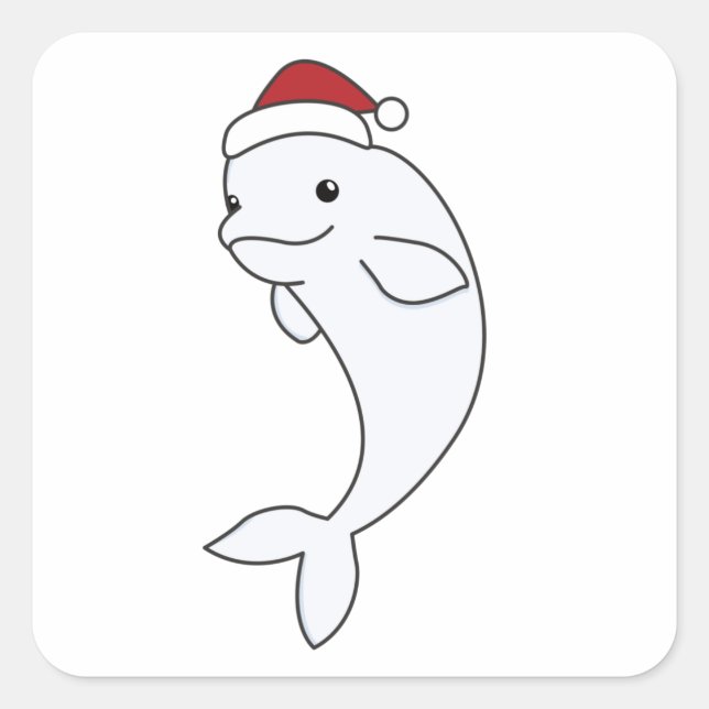 Beluga Whale Merry Christmas Winter Animals Whales Square Sticker (Front)