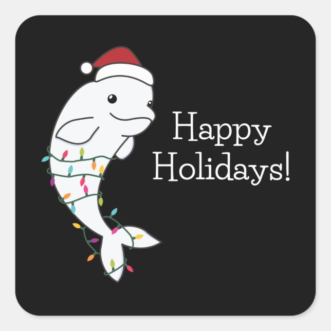 Beluga Whale Merry Christmas Winter Animals Whales Square Sticker (Front)