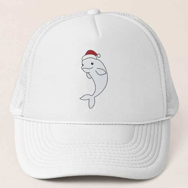 Beluga Whale Merry Christmas Winter Animals Whales Trucker Hat (Front)