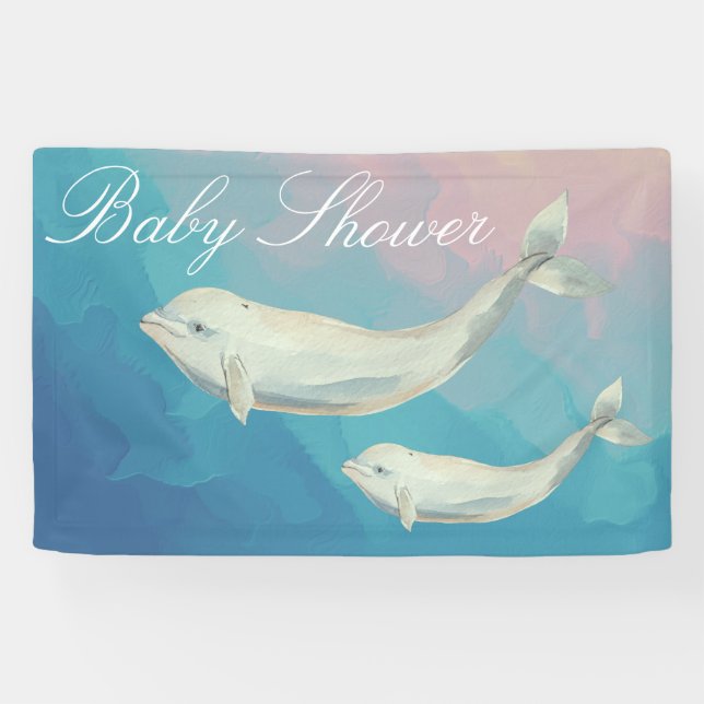 Beluga Whale Mum and Calf Baby Shower Banner (Horizontal)