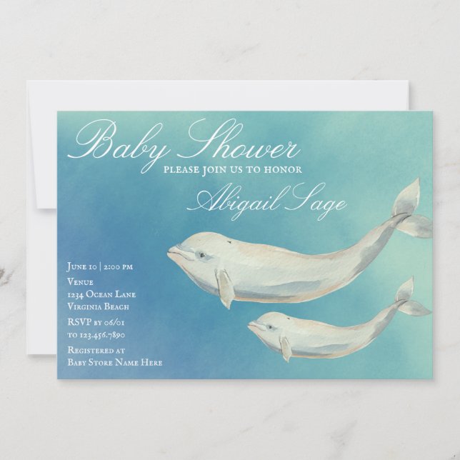 Beluga Whale Mum and Calf Baby Shower Invitation (Front)