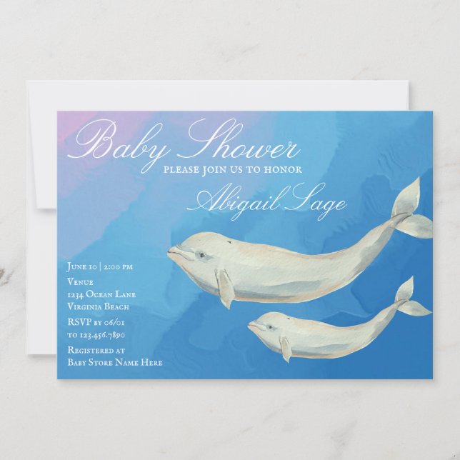 Beluga Whale Mum and Calf Baby Shower Invitation (Front)