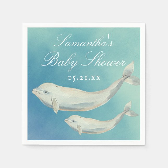 Beluga Whale Mum and Calf Baby Shower Napkin (Front)