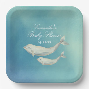Beluga Whale Mum and Calf Baby Shower Paper Plate