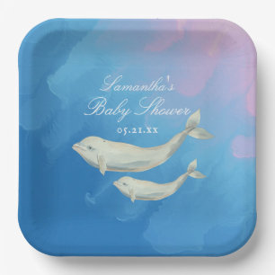 Beluga Whale Mum and Calf Baby Shower Paper Plate
