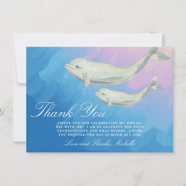 Beluga Whale Mum and Calf Baby Shower Thank You Card (Front)