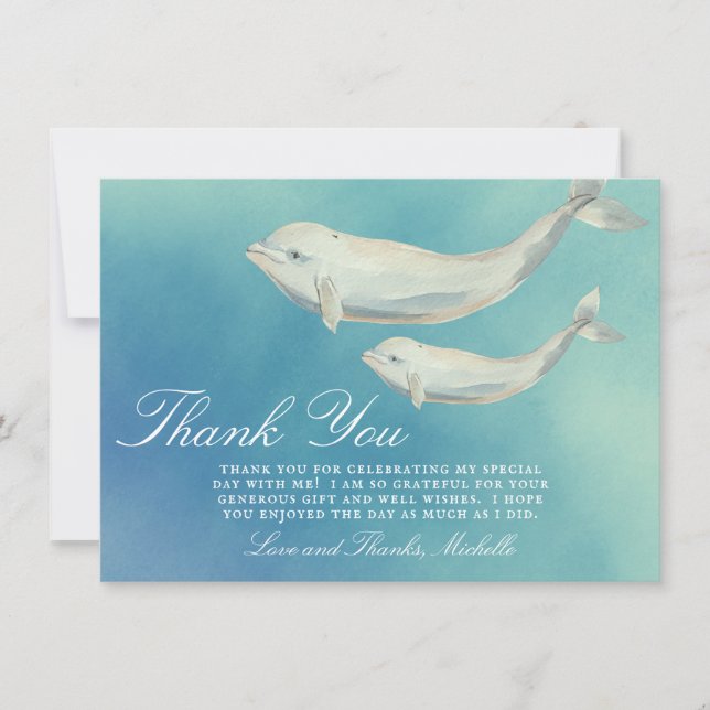 Beluga Whale Mum and Calf Baby Shower Thank You Card (Front)