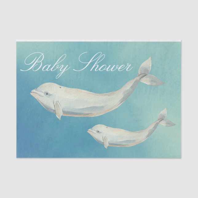Beluga Whale Mum and Calf Baby Shower Tissue Paper (Front)