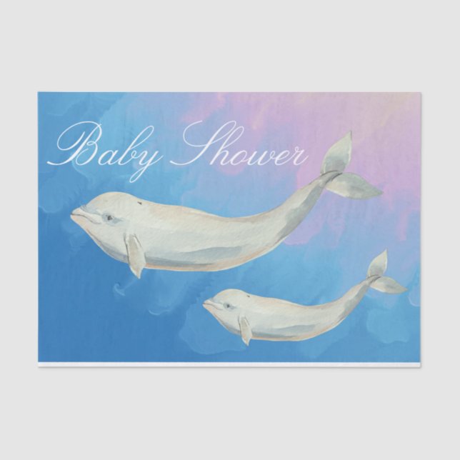 Beluga Whale Mum and Calf Baby Shower Tissue Paper (Front)