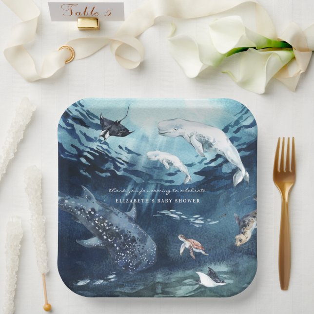 Beluga Whale | Ocean Baby Shower Paper Plate (Wedding)