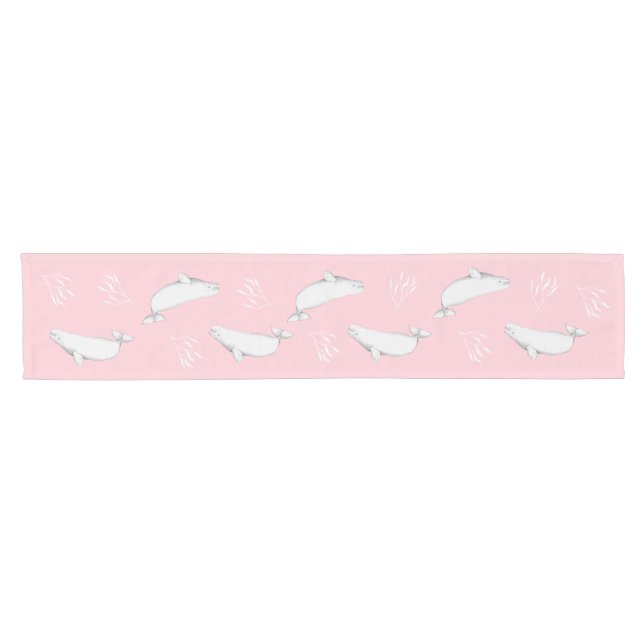 Beluga Whale Pastel Pink Short Table Runner (Horizontal)