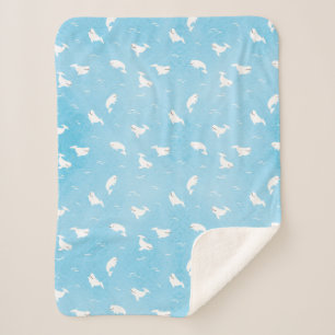 Beluga Whale Pattern in Ocean Blue Sherpa Blanket