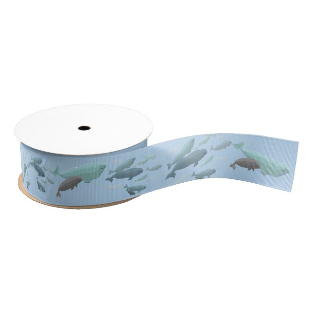 Beluga Whale Ribbon Paper Customised Whale Ribbon Grosgrain Ribbon (Spool)