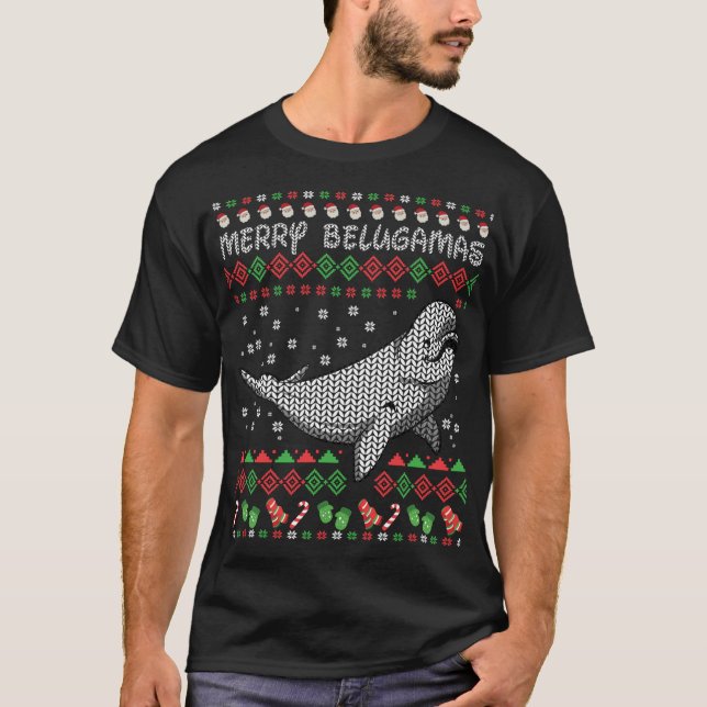 Beluga Whale Ugly Christmas Gifts. Whales T-Shirt (Front)