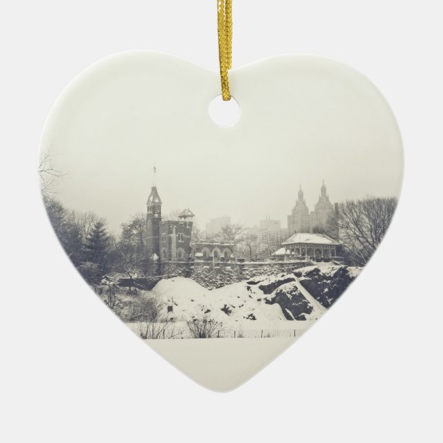 Belvedere Castle in the Winter Holiday Ceramic Tree Decoration (Front)