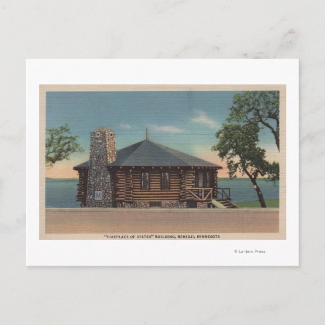 Bemidji, MN - View of Fireplace of States Bldg Postcard (Front)