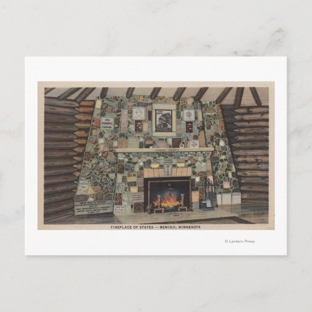 Bemidji, MN - View of the Fireplace of States Postcard (Front)