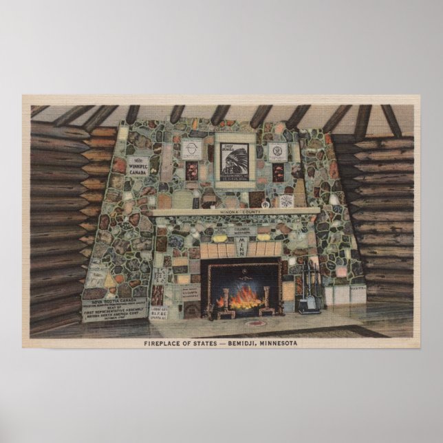 Bemidji, MN - View of the Fireplace of States Poster (Front)