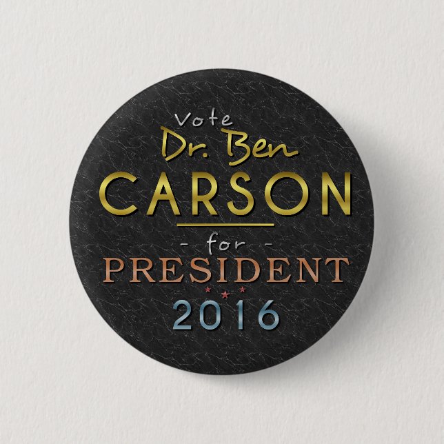 Ben Carson President 2016 Gold Black Classy 6 Cm Round Badge (Front)