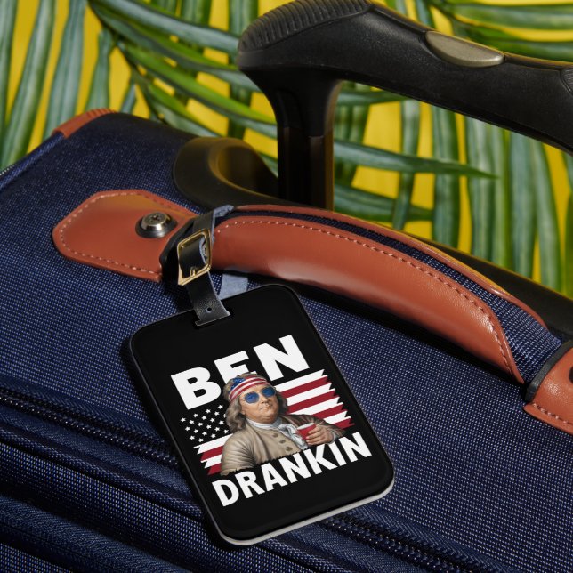 Ben Drankin Beer 4th of July Vintage Flag Funny Luggage Tag (Front Insitu 1)