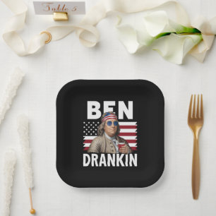 Ben Drankin Beer 4th of July Vintage Flag Funny Paper Plate