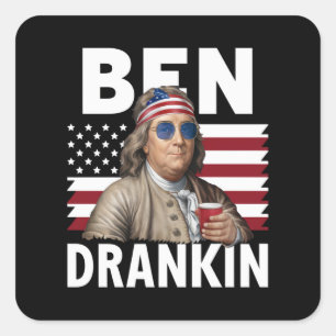 Ben Drankin Beer 4th of July Vintage Flag Funny Square Sticker