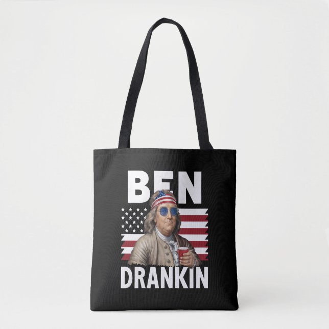 Ben Drankin Beer 4th of July Vintage Flag Funny Tote Bag (Front)