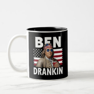 Ben Drankin Beer 4th of July Vintage Flag Funny Two-Tone Coffee Mug