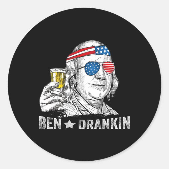 Ben Drankin - Benjamin Franklin Drinking Beer - 4t Classic Round Sticker (Front)