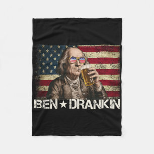 Ben Drankin Funny Beer 4th Of July Retro Usa Flag Fleece Blanket