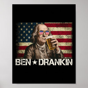 Ben Drankin Funny Beer 4th Of July Retro Usa Flag Poster