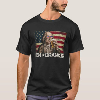Ben Drankin Funny Beer 4th of July Retro USA Flag T-Shirt