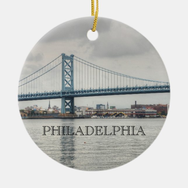 Ben Franklin Bridge Ceramic Tree Decoration (Front)