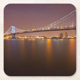 Ben Franklin Bridge Square Paper Coaster