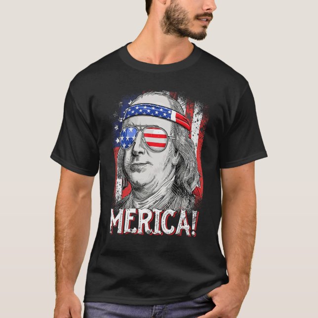 Ben Franklin Merica American Flag 4th of July Kids T-Shirt (Front)