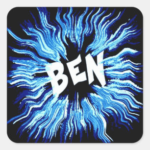 Ben Name Star in Blue Square Sticker