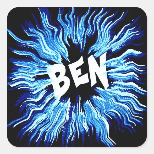 Ben Name Star in Blue Square Sticker (Front)