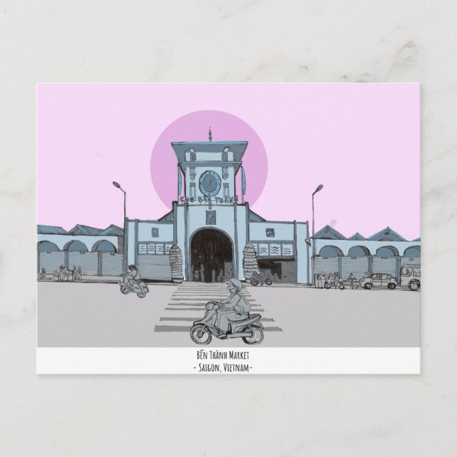 Ben Thanh Market Saigon Vietnam Illustration Postcard (Front)