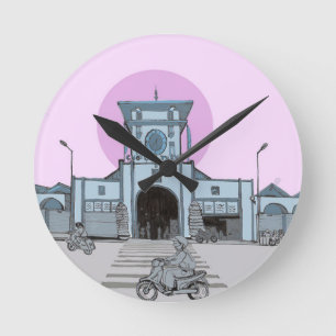 Ben Thanh Market Saigon Vietnam Illustration Round Clock