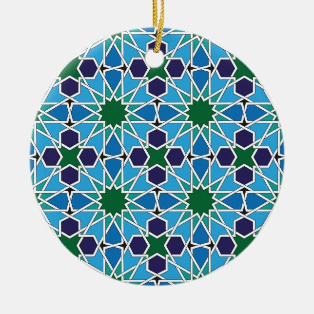 Ben Yusuf Madrasa Geometric Patterrn 10 Ceramic Tree Decoration (Front)