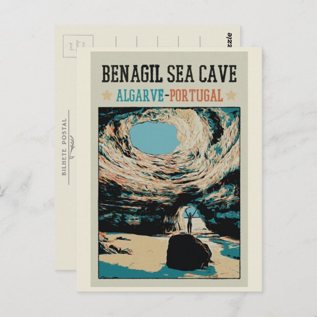 Benagil sea cave illustration Algarve Portugal Postcard (Front/Back)