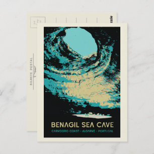 Benagil sea cave illustration Algarve Portugal Postcard