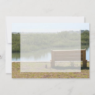 Bench by river with grass and water