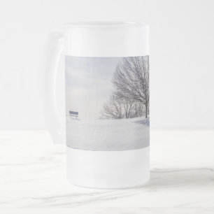 Bench On Snow Covered Hill Frosted Mug
